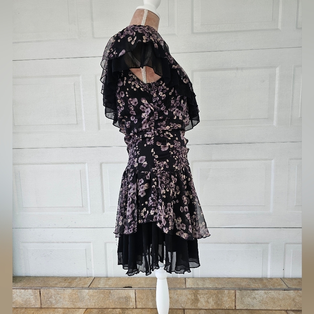 Cedico Floral One Shoulder Ruffle Mini Dress | M Romantic Boho Party Cocktail - Picture 5 of 14